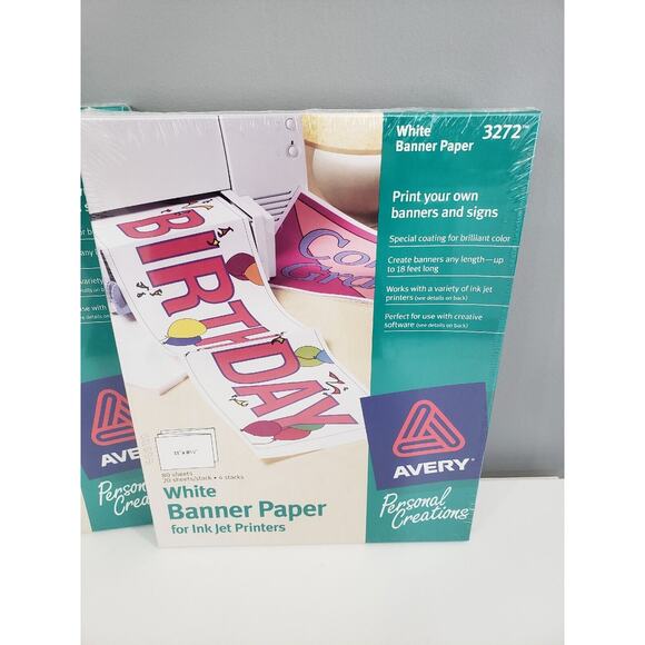 Lot 2 Avery‎ 3272 White Banner Paper for Ink Jet Printers 11x8.5 80 sheets NEW - Picture 2 of 6